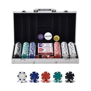 VEVOR Kunststoff Pokerchip-Set, 300-teiliges Pokerset Ungekennzeichnet, Pokerspielset mit Alu-Pokerkoffer, Karten, Knöpfe und Würfel, Komplett Set 7-8 Spieler für Texas Hold'em, Blackjack, usw.