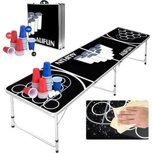 Aufun - Beer Pong Tisch Set für Erwachsene, 6 Bälle & 100 Becher, Premium Höhenverstellbar Bierpong-Tisch Klappbar aus Aluminium und mdf, Party Spiel