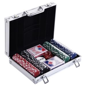 HOMCOM Pokerkoffer  200 Pokerchips, 2 Kartenspiele, 5 Würfel, Alukoffer, Polystyrol, 29,5x20,5x6,5 cm, für Spieleabende  Aosom.de
