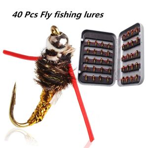 Yunnong Fishing 40 Teile/schachtel Rot Fliegenfischen Locken Einzelhaken Trockenfliegenfischen Forelle Lachs Set Fliegen Angelköder