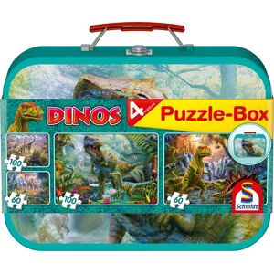 Schmidt Spiele - Dinos Puzzle-Box 2x60 2x100 Teile Im Metallkoffer