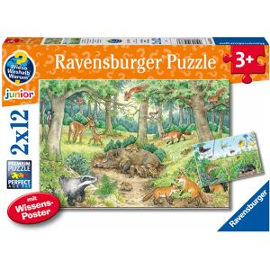 Ravensburger Spieleverlag Ravensburger Kinderpuzzle - 05673 Tiere Im Wald Und Auf Der Wiese - 2x12 Teile + Wissensposter Wieso? Weshalb? Warum? Puzzle Für Kinder Ab 3 Jahren