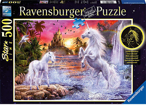 Ravensburger Puzzle 500 Teile, 49x36 cm, Star Line, mit Leuchtfarbe, Einhörner am Fluss