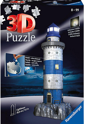 Ravensburger 3D-Puzzle Night mit LED, H39 cm, 216 Teile, Leuchtturm bei Nacht