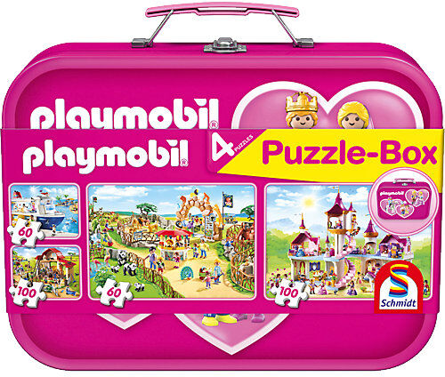 Schmidt Spiele Puzzlekoffer pink PLAYMOBIL®, 2 x 60 + 2 x 100 Teile