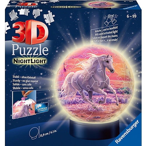 Ravensburger 2in1 Nachtlich & puzzleball® Ø13 cm, 72 Teile , Pferde am Strand