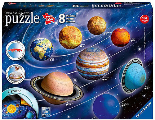 Ravensburger 8-tlg. Set 3D-Puzzleball® Planetensystem, Ø5-15 cm, 522 Teile