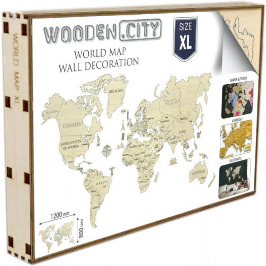 Wooden City weltkarte 120 x 80 cm Holz natur 47 teilig