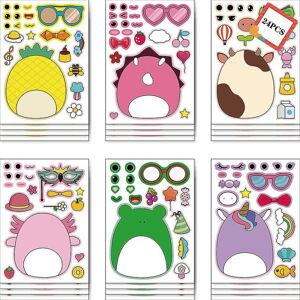 24 stk gør det selv tegneserietema Make-a-face Stickers Pack,sjove klistermærker Decals Craft Set Børnelegetøj til festdekoration,belønningsgaver