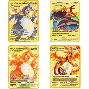 HKWWW Charizard Vmax Metal Card - 4 stk Ultra Rare Cards Metal Card V Card/vmax/ex/dx Samlekort - Gaven til samlere[HK]