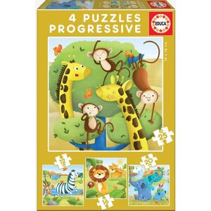 Lote de 4 puzzles progresivos 12 a 25 piezas Animales salvajes EDUCA amarillo medio liso