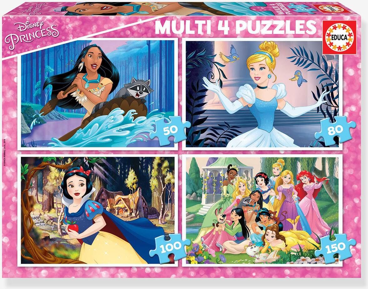 Lote de 4 puzzles progresivos de 50 a 150 piezas Disney® Princesas EDUCA rosa medio liso con motivos