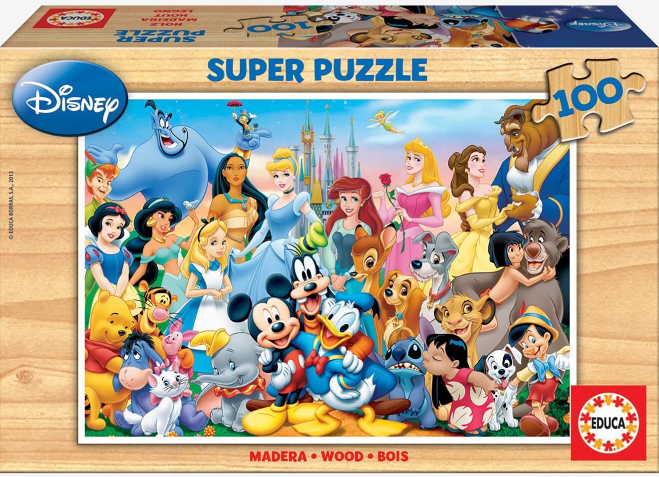 Puzzle de madera 100 piezas El maravilloso mundo de Disney® EDUCA azul oscuro liso con motivos