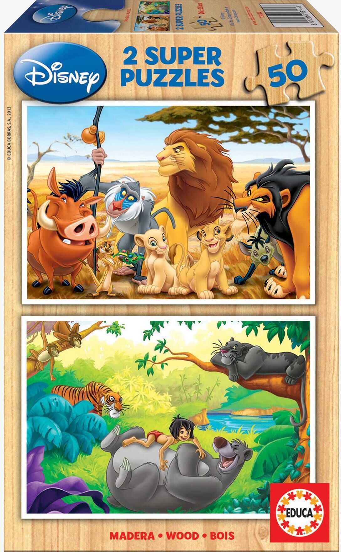 Lote de 2 puzzles de madera de 50 piezas Disney® Animal Friends El Rey León + El Libro de la Selva EDUCA  multicolor