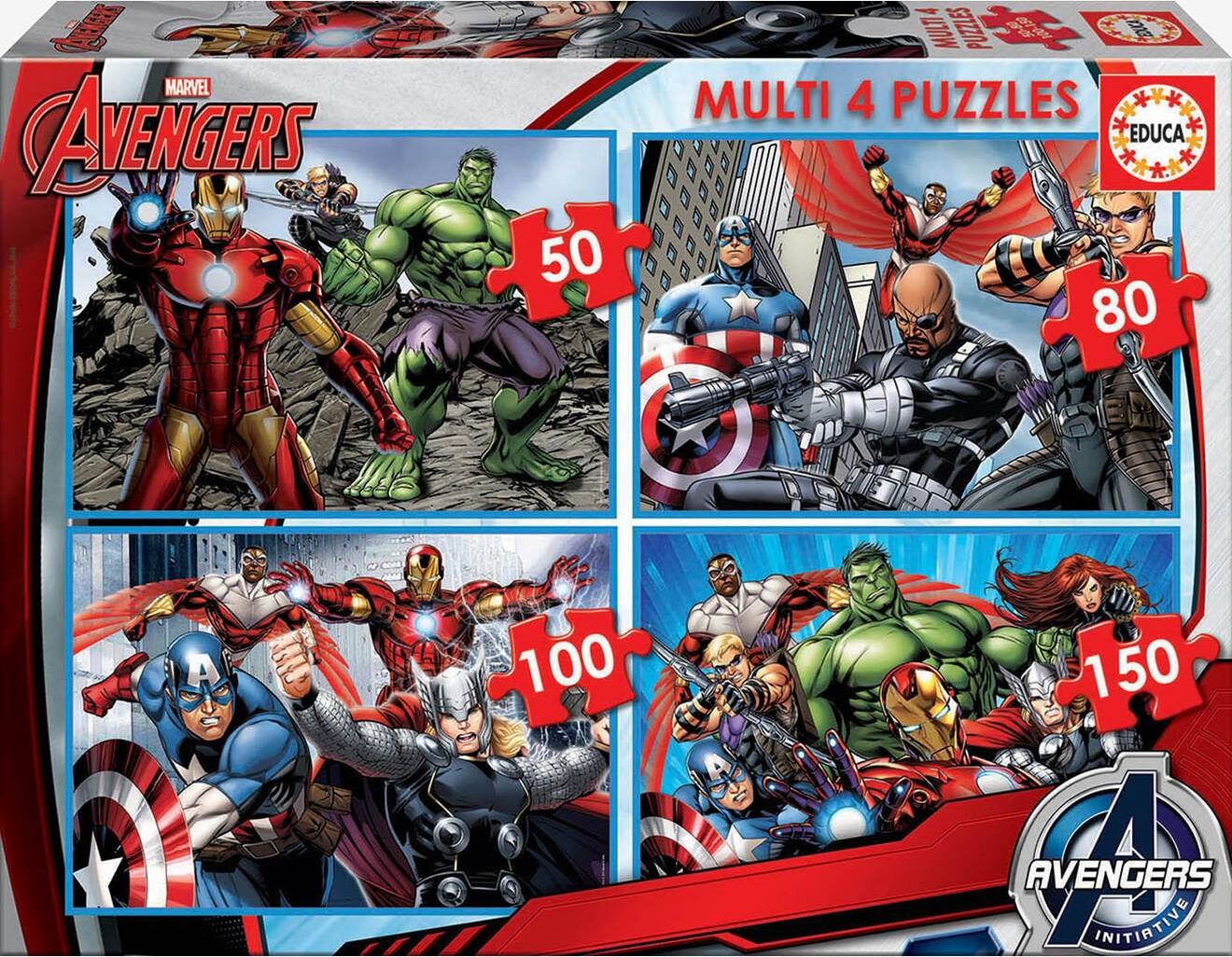 Lote de 4 puzzles progresivos de 50 a 150 piezas Multi 4 Marvel® Los Vengadores EDUCA  multicolor