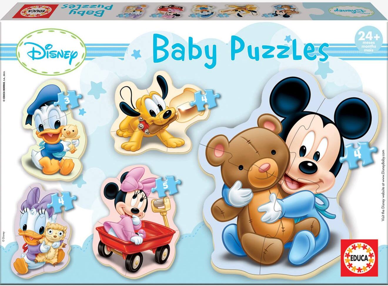 Lote de 5 puzzles progresivos 3 a 5 piezas Disney® Mickey EDUCA azul claro liso con motivos