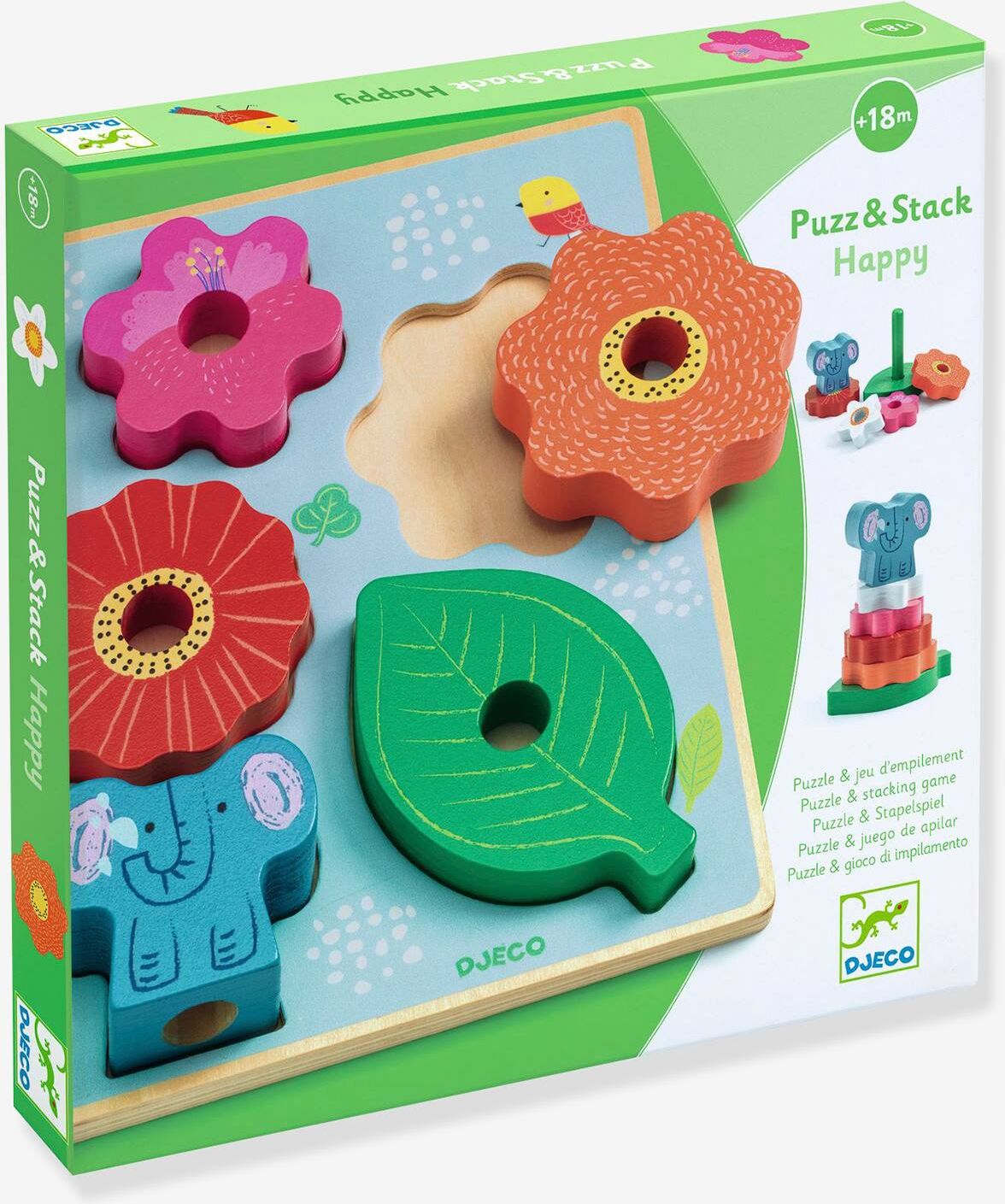 Puzzle de encajar y juego de apilar "Puzz & Stack Happy" - DJECO multicolor