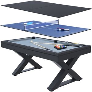 CONCEPT-USINE Table multi-jeux en bois noir ping-pong et billard texas - black - Publicité