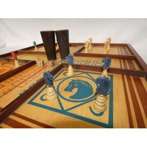 Mallette de jeux petits chevaux et backgammon ancienne en bois - Publicité