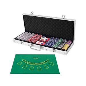 GENERIQUE Mallette de Poker 500 GIANTEX 5 Dés,3 Boutons, 1 Tapis en Feutre Coffret Professionnelle, Jetons 2 Jeux de Cartes,Etui en Aluminium - Publicité