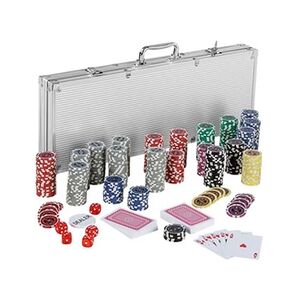 Maxstore GAMES PLANET Jeu de Poker - Set de 500 pièces, 5 Dés, 2 Jeux de 54 Cartes, Bouton du Croupie, Valise, Argent - Mallette de Poker, Boîte, Coffret, - Publicité