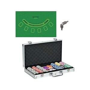 Sportnow Mallette pro de poker verrouillable coffret pro poker 300 jetons 2 jeux cartes 5 dés 3 boutons 2 clés tapis alu - Publicité