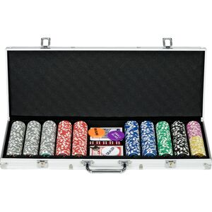 SPORTNOW Mallette de Poker Coffret de Poker Complet avec 500 jetons 5 dés 2 Jeux de Cartes 3 boutons 1 Tapis en Feutre