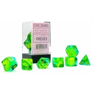 Chessex Lot de dés Gémeaux 16 mm : vert translucide, bleu sarcelle/jaune Donjons et dragons D&D DND TTRPG Comprend 7 dés D4 D6 D8 D10 D12 D20 D% - Publicité