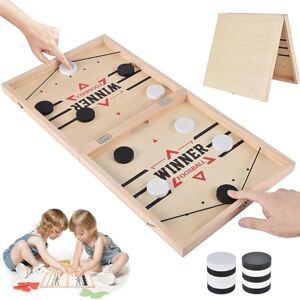 Starnearby Jeu de Société Jeu de Hockey en Bois sur Table, Jeu de Plateau de Bataille, Sling Puck Game Jeu de Palet à Fronde Rapide, Jeu Interactif Parent-Enfant (55x30cm Pliable) - Publicité