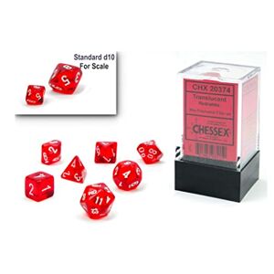 Chessex Dice Set de dés polyédriques en plastique translucide rouge/blanc 10 mm Dés Dés & Donjons & Dragons D&D DND TTRPG Comprend 7 dés D4 D6 D8 D10 D12 D20 D% CHX20374 - Publicité