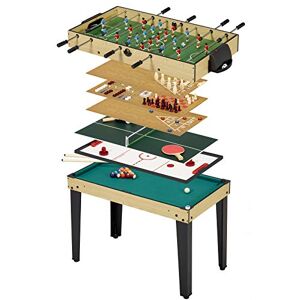 Kangui Table de Jeux 10 en 1 Baby-Foot Billard Ping Pong Hockey Bowling Cartes Structure Bois Accessoires Inclus - Publicité