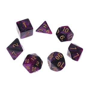 CVZQTE Lot de 7 dés en acrylique noir violet à pointes D4 D6 D8 D10 D12 D20 KTV Nightcl - Publicité