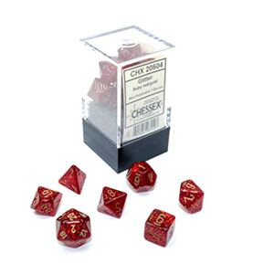 Chessex Jeu de dés polyédriques rouges et dorés de 10 mm – Donjons et Dragons D&D DND TTRPG – Comprend 7 dés – D4 D6 D8 D10 D12 D20 D% - Publicité