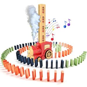 BARVERE Jouet de train à vapeur, jouet de train domino avec lumières et son, 80 pièces dominos Train pour filles et garçons à partir de 2 ans, placement automatique de Domino Express Rouge - Publicité