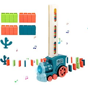 QKTYB Train électrique Domino avec 80 Pièces Domino Blocks Jouets De Train Domino avec lumières et Musique Jeu de Distribution de Rallye Automatique Jouets Educatifs pour Enfants de Plus de 3 Ans - Publicité