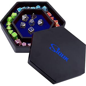 SIQUK Plateau à dés Boîte à dés Hexagonale Double Face avec Cuir PU Pliable, avec Couvercle, pour Jeux de Table RPG DND et Autres Jeux de Table, Velours de Haute Qualité,Bleu - Publicité