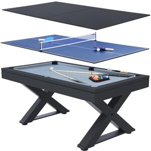 CONCEPT USINE   Table Multi-Jeux 3 en 1 Billard et Ping-Pong Texas + Accessoires   Design Moderne Bois Noir   Table de Jeu ou Repas Salle à Manger   Matériaux de Qualité   en Famille ou Entre Amis - Publicité