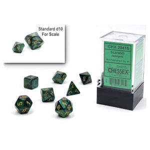 Chessex Lot de dés 10 mm Scarabée Jade/Or Vert Plastique Polyédrique Donjons et Dragons D&D DND TTRPG Comprend 7 dés D4 D6 D8 D10 D12 D20 D% - Publicité