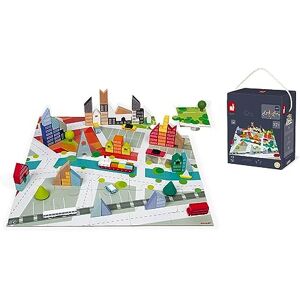 Janod Kubix 60 Blocs + Puzzle ABC 20 Pièces Jeu de Construction Blocs en Bois Massif + Puzzle Tapis de Jeu Rangement Pratique en Baril Peinture à l'Eau Dès 3 ans, J08304 - Publicité