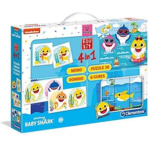 Clementoni - Pinkfong Baby Shark Italy Edukit 4 Puzzle, 6 Cubes, mémo et 1 Dominos Plateau ludique-Jeu éducatif-fabriqué en Italie, 3 Ans et Plus, 18099, Cranberry - Publicité