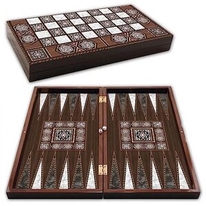 PrimoGames Deluxe Wooden Backgammon Set Pearl XXL 50x48 cm échiquier Inclus Jeu de société en Marron Jeu de Voyage Pratique avec étui Jeu de société - Publicité