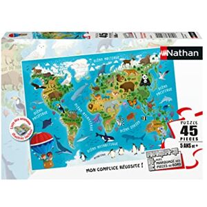 Nathan Puzzle Enfant 45 pièces Carte du monde des animaux Fille ou garçon dès 5 ans Puzzle de qualité supérieure Carton épais et résistant Animaux 86174 - Publicité