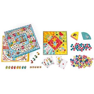 Janod Coffret Multi-Jeux Carrousel Jeux de Société Classiques Dames, Petits Chevaux, Nain Jaune, 7 Familles, Jeu de l'oie Dès 5 Ans, J02742 - Publicité