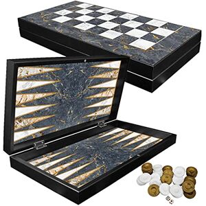 PrimoLiving Deluxe XXL Marble Grey Wooden Backgammon Set 48x48,7 cm échiquier Inclus Jeu de Salon élégant Jeu de Voyage Pratique avec étui Jeu de société - Publicité