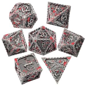 Namvo Lot de 7 dés polyédriques sanguins pour dés en métal DND avec boîte D20 D12 D10 D% D8 D6 D4 pour donjons et dragons, jeux de société Warhammer RPG MTG - Publicité