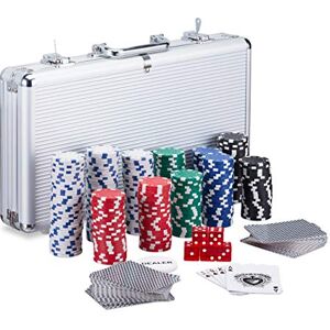 Relaxdays Coffret de 300 jetons de poker laser 2 cartes 5 cubes Bouton Dealer Mallette en aluminium verrouillable Argenté - Publicité