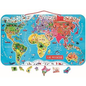 Janod Puzzle Carte du Monde Magnétique en Bois 92 Pièces Aimantées 70 x 43 cm Version Française Jeu éducatif dès 7 ans, J05500 Argent Métallique - Publicité