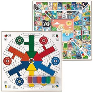 Un Jeu des Jouets Double Plateau en Bois Jeu de l'oie et Petits Chevaux 6 Joueurs avec Accessoires Parchis 6 Joueurs - Publicité