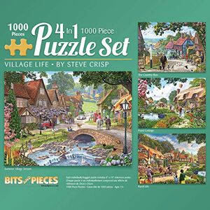 Bits and Pieces Lot multiple 4 en 1 Puzzles de 1000 pièces pour adultes Chacun mesure 51 cm x 69 cm Village Life par l'artiste Steve Crisp - Publicité