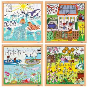 Non communiqué Puzzle en bois - Puzzle nature et climat - le lot de 4 puzzles - jeu Montessori Multicolore - Publicité
